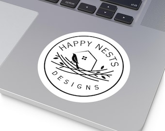 Happy Nests-logotyp runt klistermärke I Småföretagsbutikslogotyp Swag