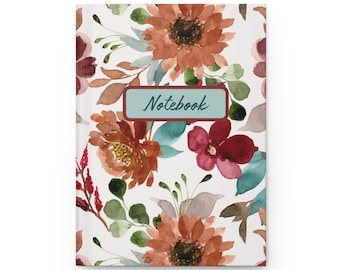 Hardcover dagboek met bloemen: gelinieerd notitieboek, rustiek bloemdessin