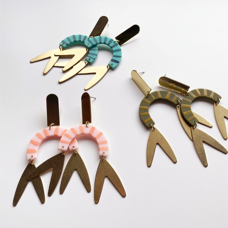 Catch of the Day Earrings Fish Earrings Choose Your Color Statement Earrings Colorful Statement Striped Earrings Brass Earrings