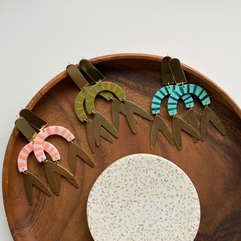 Catch of the Day Earrings Fish Earrings Choose Your Color Statement Earrings Colorful Statement Striped Earrings Brass Earrings