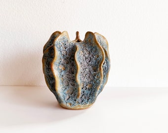 Vintage Urchin Vase with Teal Rough Glaze - Unmarked