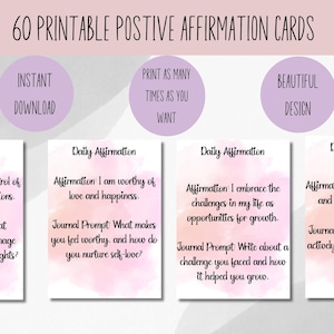 60 cartes d'affirmation positive imprimables | Téléchargement instantané | Cartes de motivation pleine conscience | Prendre soin de soi | Bien-être mental | Stimulation de l'état d'esprit