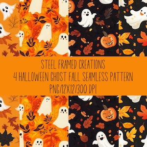 Halloween Seamless Pattern with Cute Ghosts and Pumpkins Seamless Pattern | Fall Digital Paper for Crafts, Scrapbooking, and Fabric Design