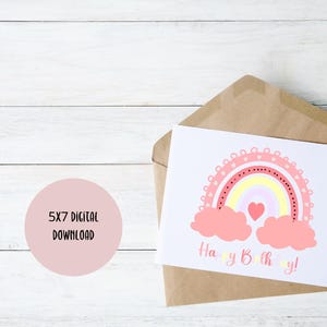 Printable Rainbow Happy Birthday Card | Colorful Birthday Greeting Card | Digital Download Birthday Card | Rainbow Themed Card