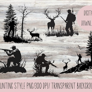 Jagd SVG Bundle | 5 schwarze Vektor-Jagd-Designs | Hirsche, Gewehre, Enten und mehr | Perfekt für Cricut, Silhouette