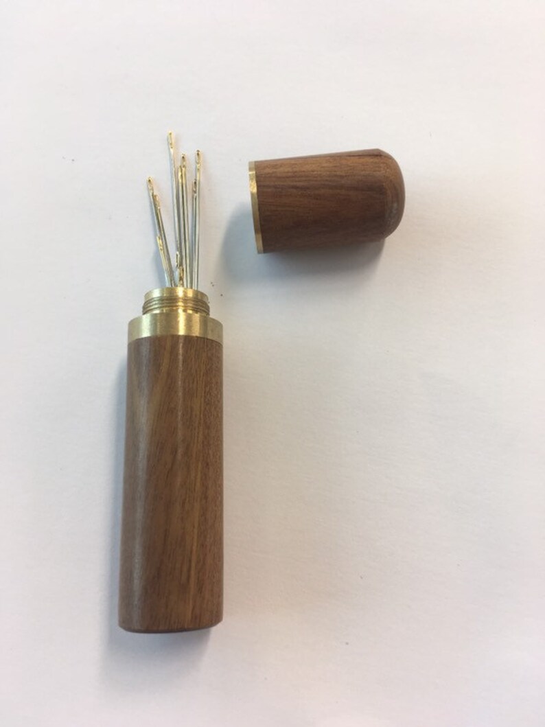 Wooden needle case with 12 easy threading needles Etsy