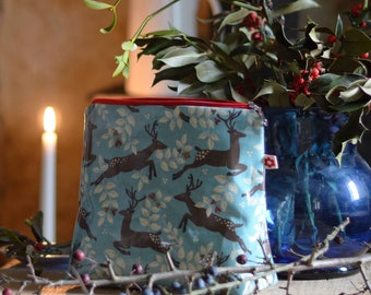 Reindeer Medium Wash Bag by Susie Faulks/Oilcloth Bags/travel bag/ Make Up Purse/cosmetics purse/deer/ roe deer/ christmas gifts