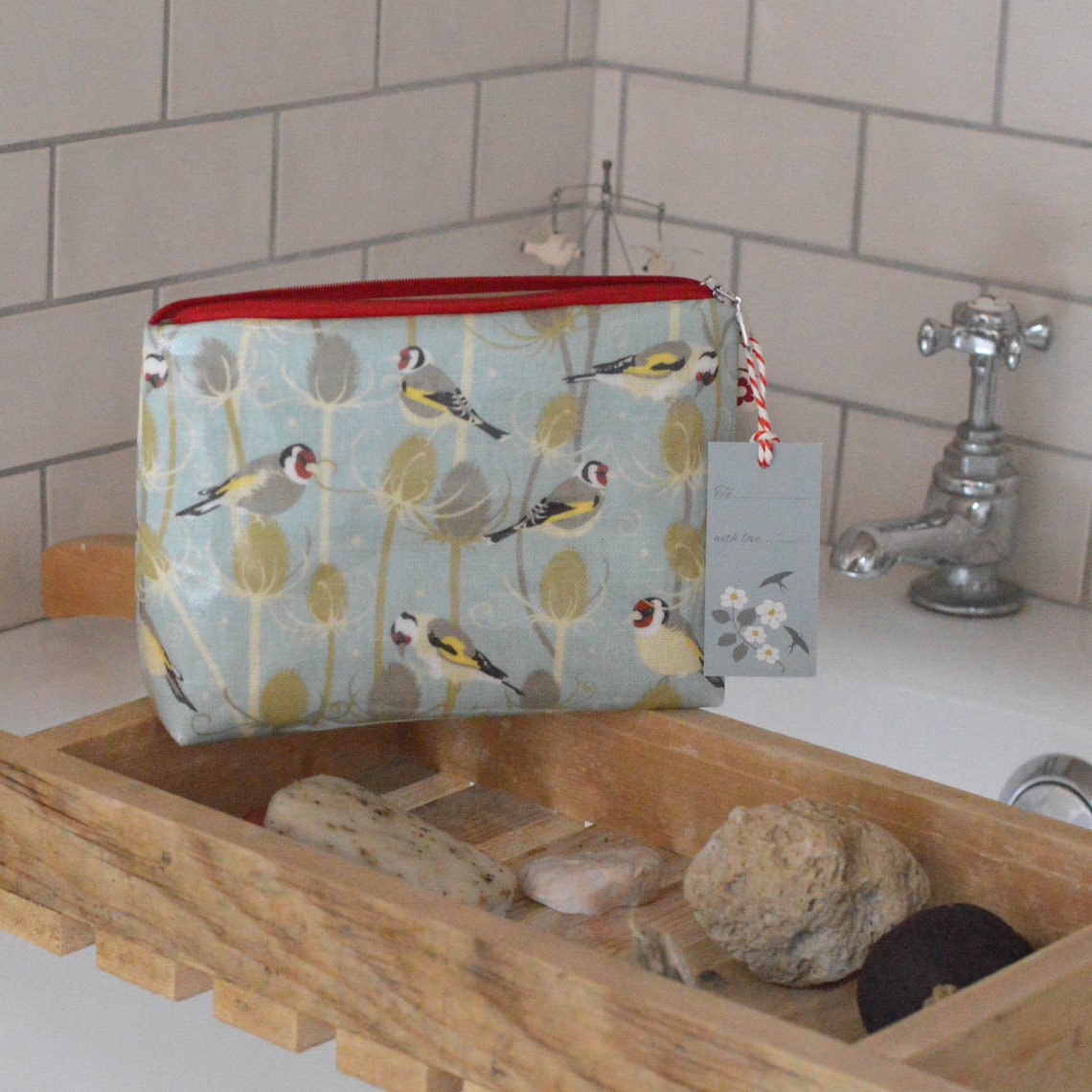 Goldfinch Oilcloth Wash Bag by Susie Faulks/ Bag/ Oilcloth Etsy UK