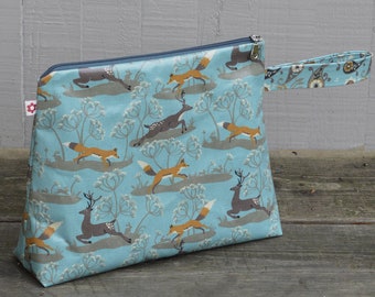 Fox & Deer Blue Large Wash Bag by Susie Faulks/ Wash Bag/ Oilcloth Bags/ Made in England/ Original Print