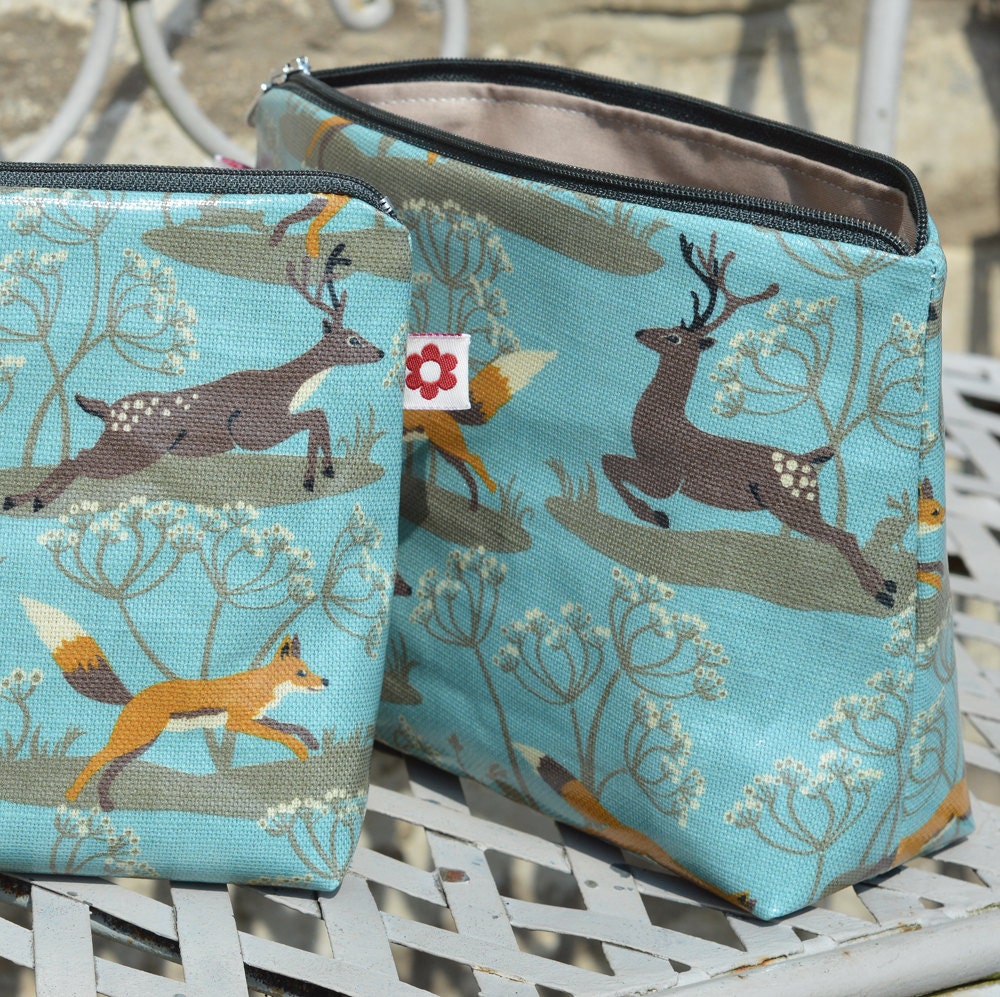 Fox & Deer Oilcloth Washbag in Blue by Susie Faulks/ Bag/ | Etsy