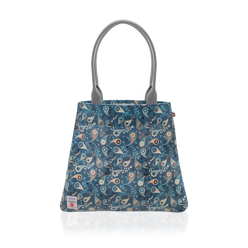 Paisley Navy Tote Bag by Susie Faulks Bag Oilcloth Bags Tote Shopper Made in England Original Print paisley blue bag vegan bag