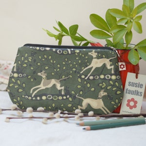 Whippet Oilcloth Purse in Green / Make Up Purse / Pencil case/ Whippet/ Purse / Greyhound / Lurcher / Hounds / Dog / cosmetics purse/ pouch