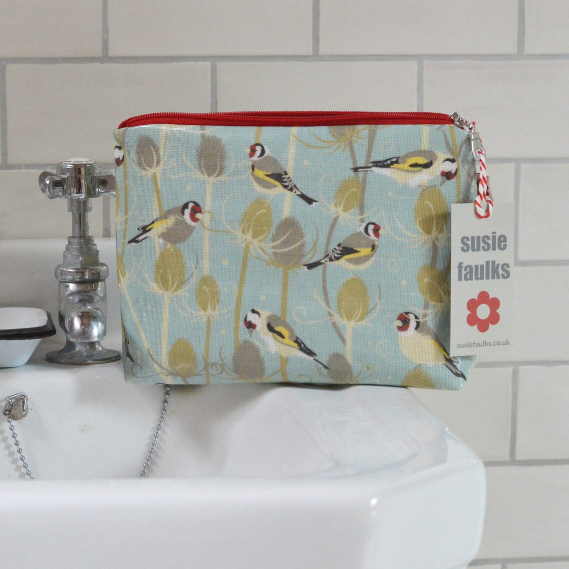 Goldfinch Oilcloth Wash Bag by Susie Faulks/ Bag/ Oilcloth Etsy UK