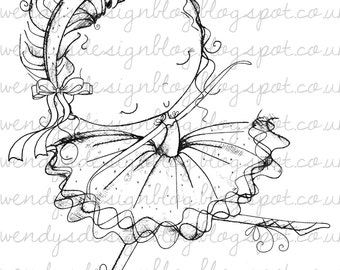 Ballerina Digi Stamp: Black and White Clipart (Digital Download)