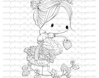 Strawberry Season Digi Stamp: Black and White Illustration (Digital Download
