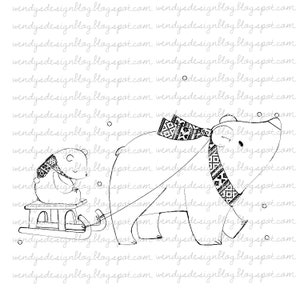 Sleepy Bear Digital Stamp: Black and White Clipart (Digital Download)
