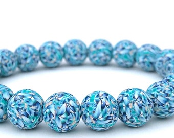 Blue Kaleidoscope Polymer Clay Bead Bracelet, Stretch Bracelet, Iridescent, Glitter, Stacking Bracelet, Wristband, Millefiori Artisan Beads