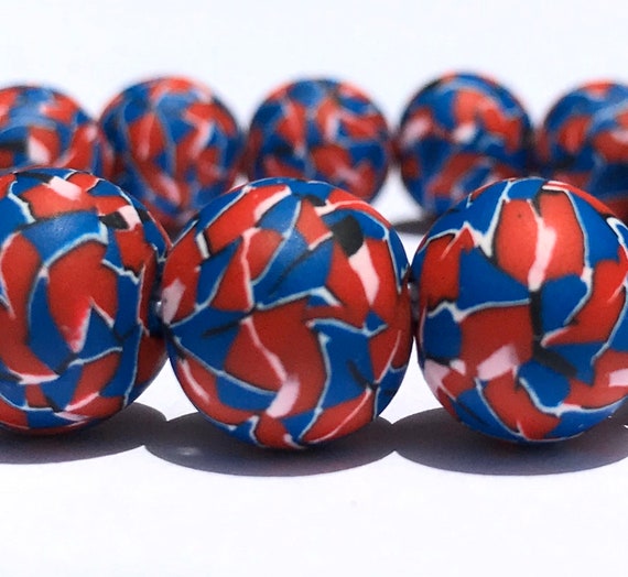 Red + Blue and White Polymer Clay Bracelet