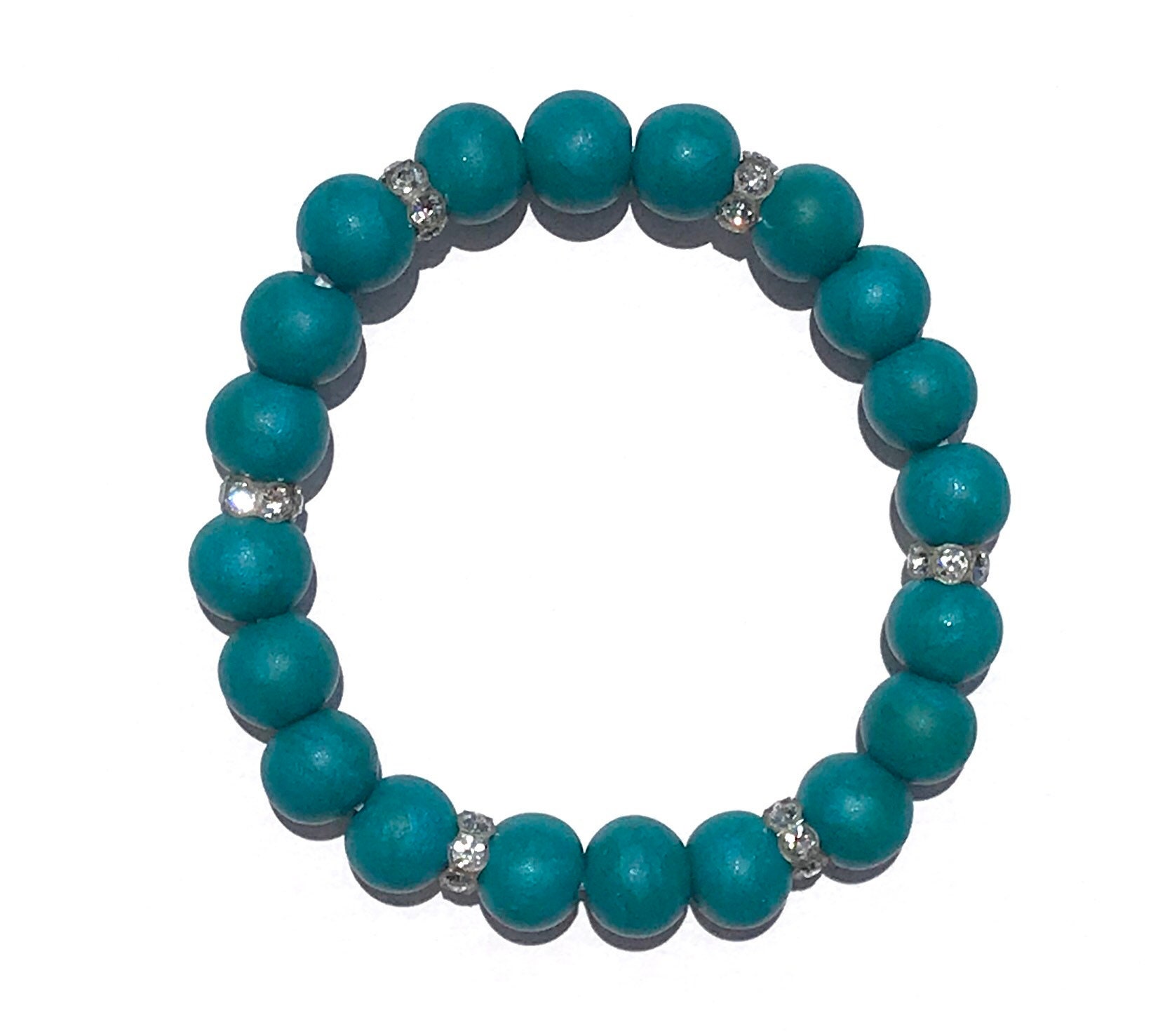 Teal Polymer Clay Bead Bracelet Stretch Bracelet 9mm Beads Etsy
