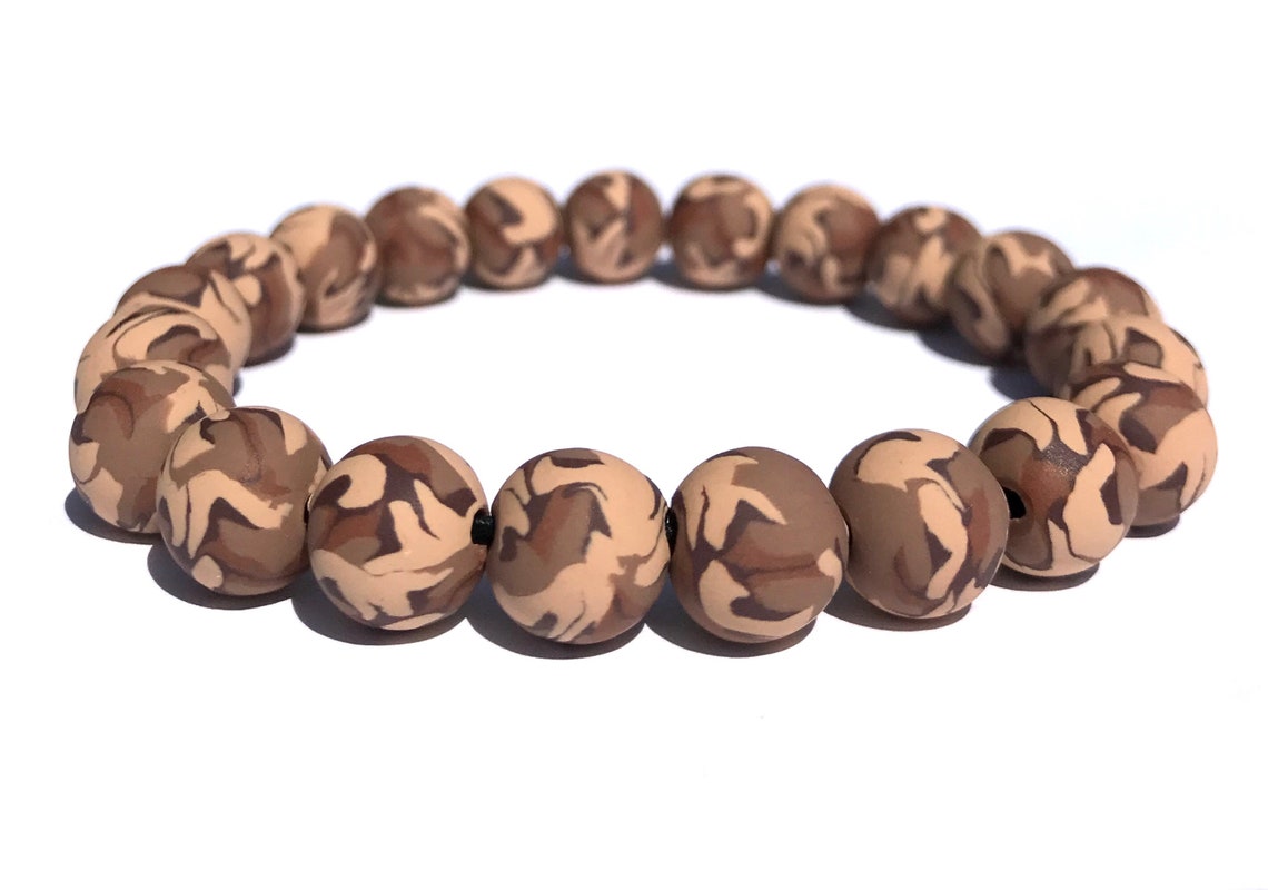 Camo Polymer Clay Bead Bracelet CamouflageHandmade Beads Etsy