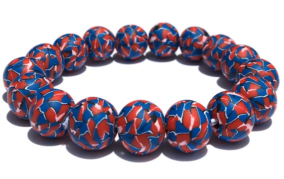 Blue + Red and White Polymer Clay Bracelet