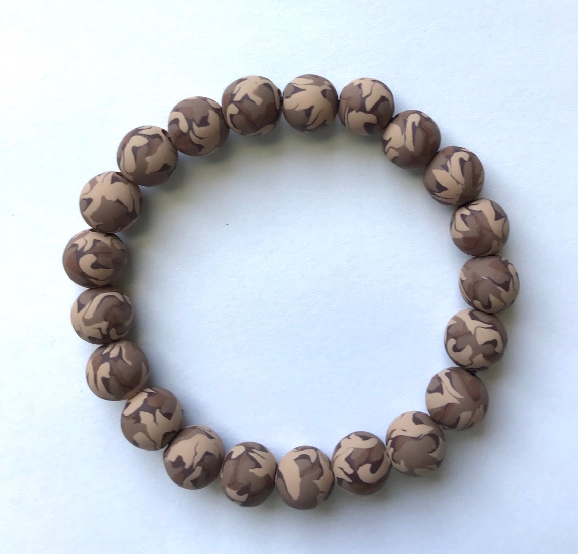 Camo Polymer Clay Bead Bracelet Camouflagehandmade Beads Etsy