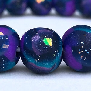 Galaxy Polymer Clay Bead Bracelet, Stretch Bracelet, Glitter Bracelet, Nebula, Yoga, 9mm Beads, Gift, Space, Iridescent, Milky Way image 4