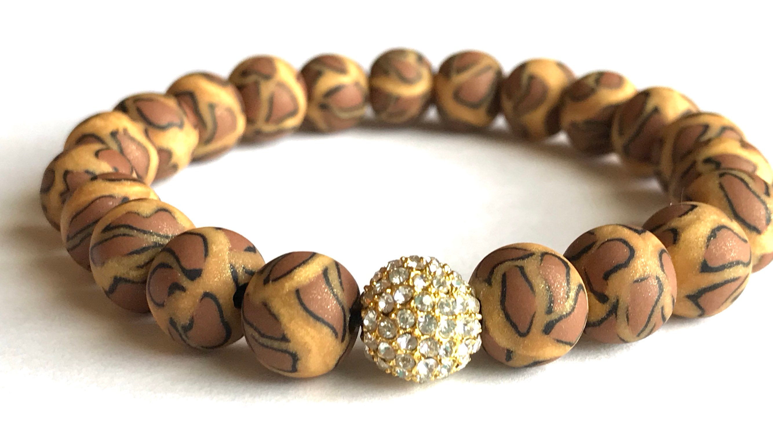 Shamballa Bracelet Leopard Print Polymer Clay Beads Gold Etsy