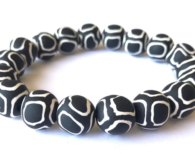 Polymer Clay Bead Bracelet Black Bead Bracelet Stretch Etsy