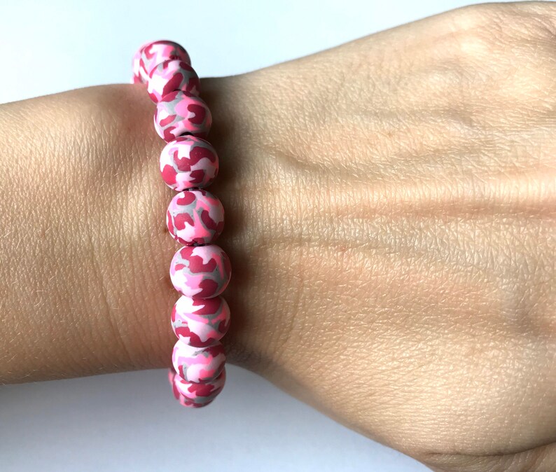 Pink Camouflage Polymer Clay Bracelet Camo Pink Beads Gray Etsy