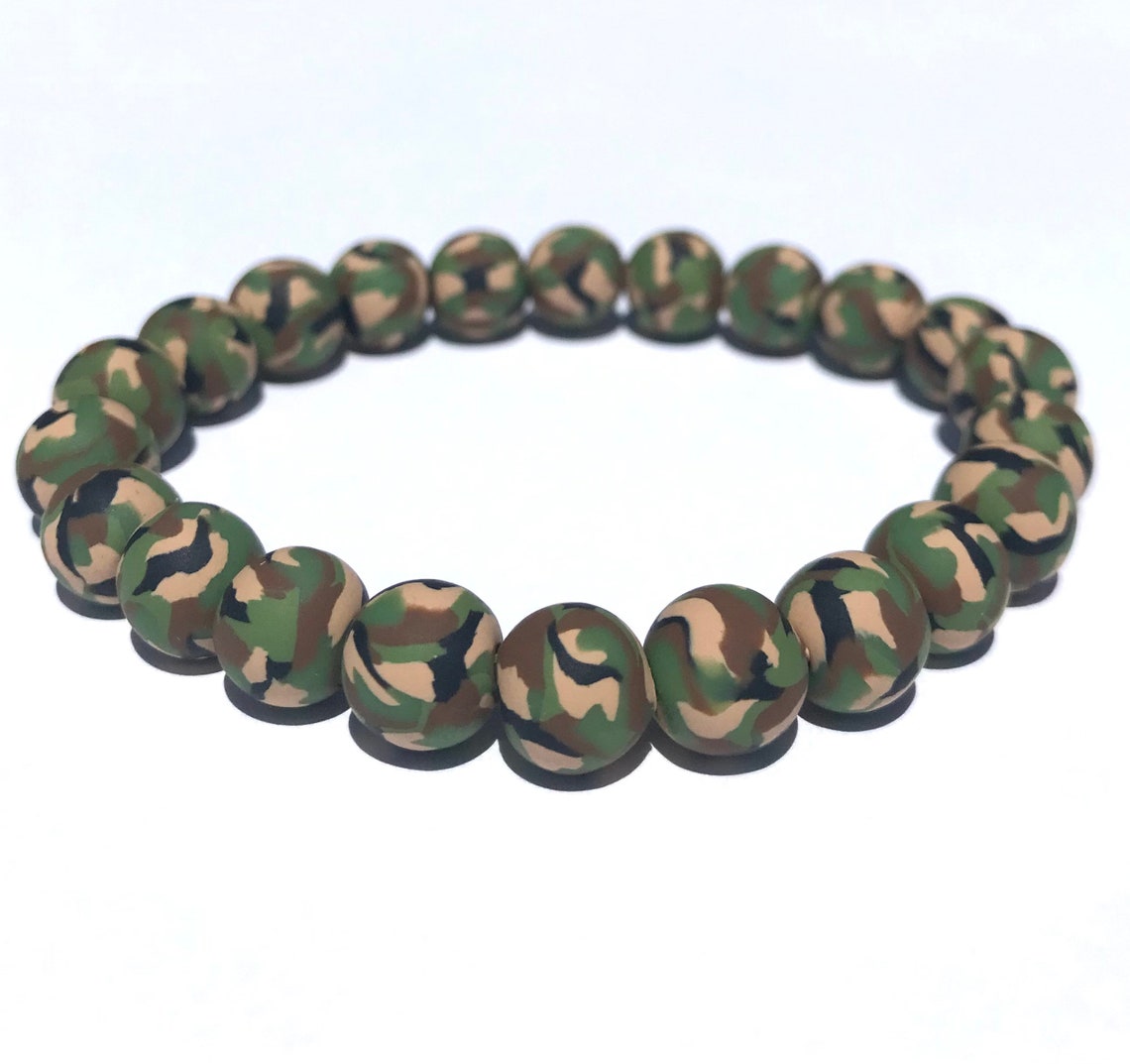 Camouflage Polymer Clay Bead Bracelet Army Military Etsy