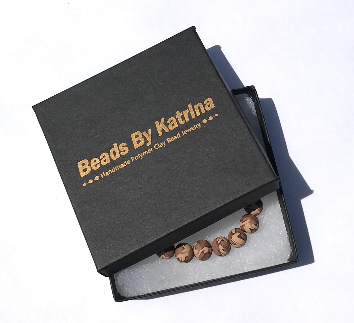 Camo Polymer Clay Bead Bracelet Camouflagehandmade Beads Etsy