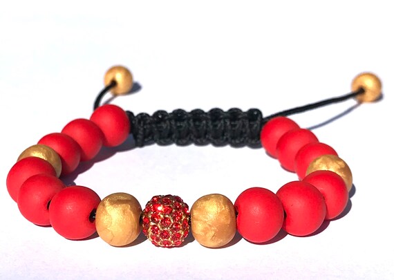 Red Shamballa Bracelet, 8mm Gold Metal Red Pave Bead, Polymer Clay Beads  Bracelet, Glitter Beads, Christmas Jewelry, Stretch, Holiday - Etsy