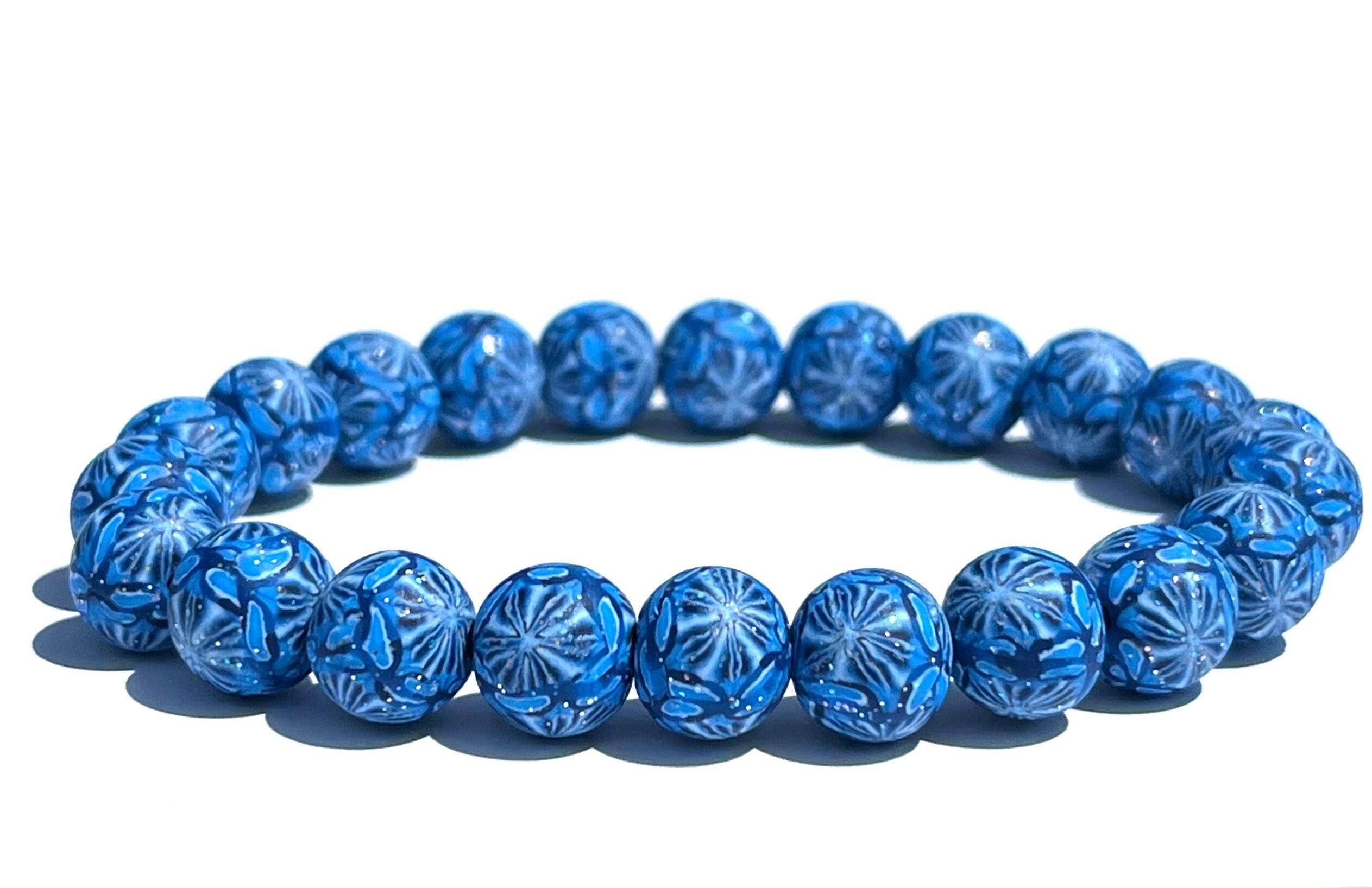 Frozen Fractals Polymer Clay Bead Bracelet, Artisan Beads, Friendship Bracelets, Millefiori, Wristband, Stretch Bracelet, Glitter Beads,Gift