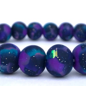 Galaxy Polymer Clay Bead Bracelet, Stretch Bracelet, Glitter Bracelet, Nebula, Yoga, 9mm Beads, Gift, Space, Iridescent, Milky Way image 3