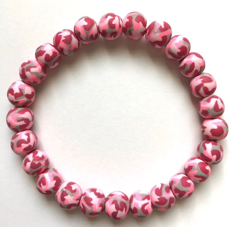 Pink Camouflage Polymer Clay Bracelet Camo Pink Beads Gray Etsy