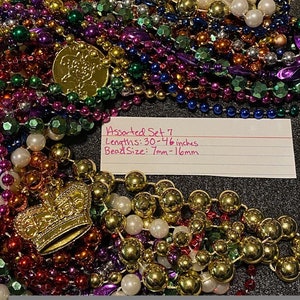 121 DZN Mardi Gras Beads Necklace Round 33-60 Strands Assorted Set 7