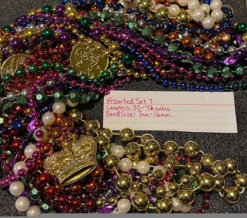121 DZN Mardi Gras Beads Necklace Round 33-60 Strands Assorted Set 7
