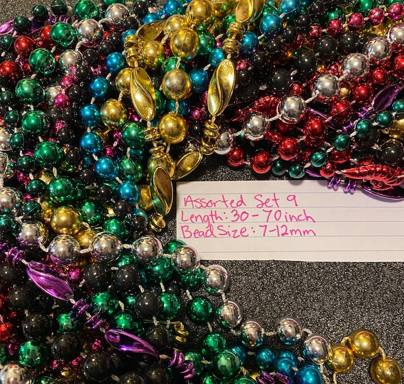 121 DZN Mardi Gras Beads Necklace Round 33-60 Strands Assorted Set 9