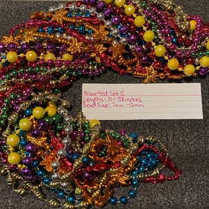 121 DZN Mardi Gras Beads Necklace Round 33-60 Strands Assorted Set 5