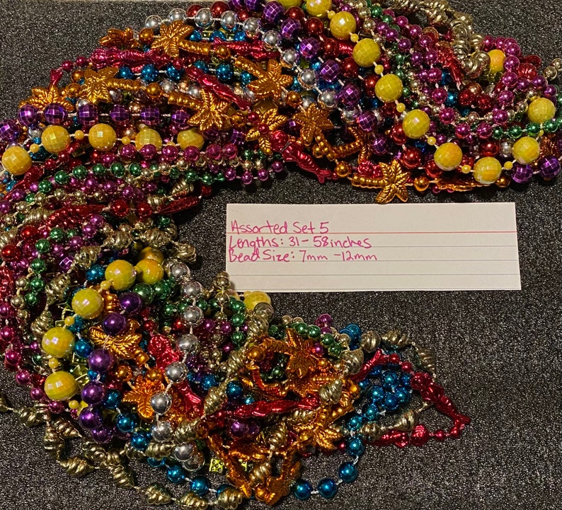 121 DZN Mardi Gras Beads Necklace Round 33-60 Strands Assorted Set 5