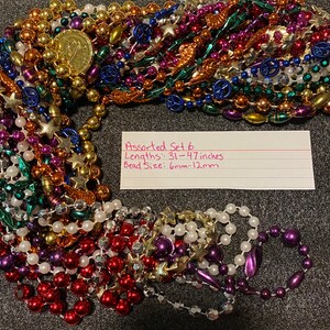 121 DZN Mardi Gras Beads Necklace Round 33-60 Strands Assorted Set 6