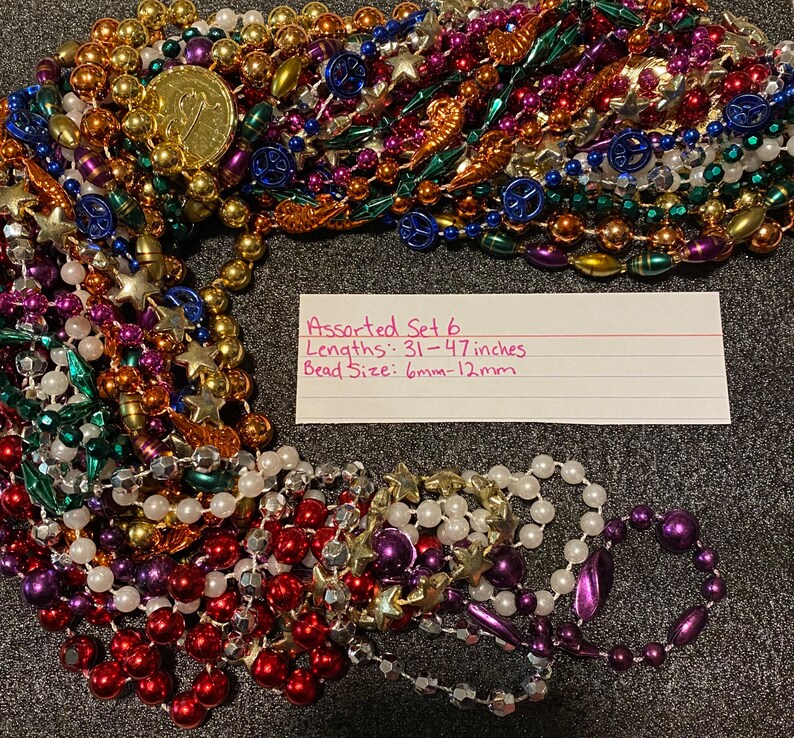 121 DZN Mardi Gras Beads Necklace Round 33-60 Strands Assorted Set 6