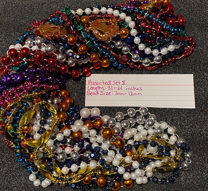 121 DZN Mardi Gras Beads Necklace Round 33-60 Strands Assorted Set 8