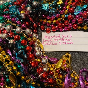 121 DZN Mardi Gras Beads Necklace Round 33-60 Strands Assorted Set 3