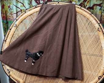 Vintage Brown Felt Poodle Skirt,  50s Style Black Poodle Applique