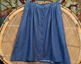 90s Blue Jean Skirt With Button Front By Napa Valley Petites, MD/LG