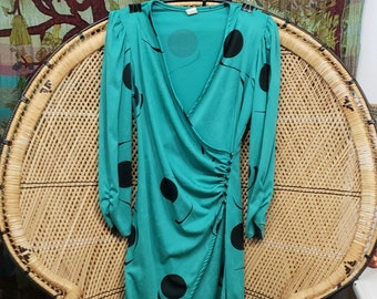 AS IS 80s Green Button Wrap Dress, MD/7