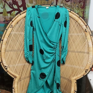 AS IS 80s Green Button Wrap Dress, MD/7
