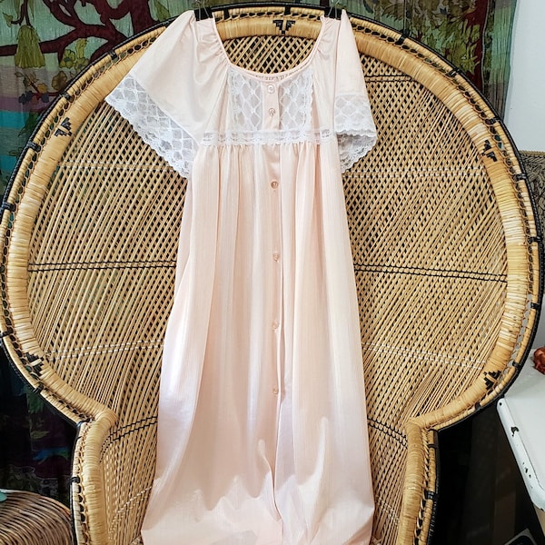 70s Peach & Lace Nightgown By Montgomery Ward, SM